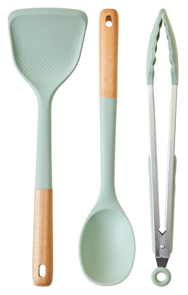 premier housewares Nova Sage Green Silicone Head 3 Piece Kitchen Tool Set