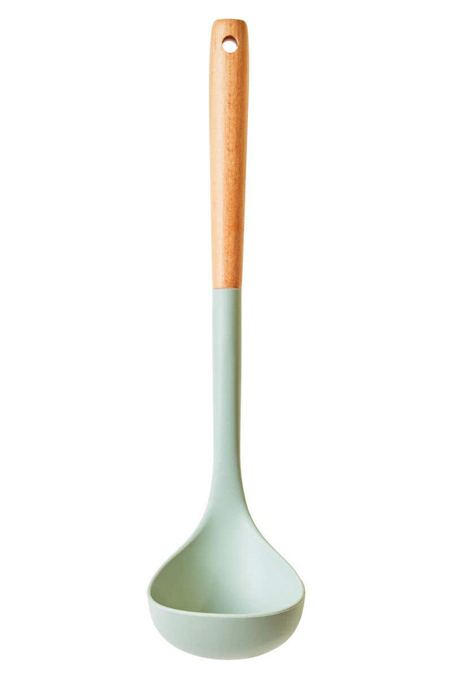 Premier Housewares Nova Sage Green Silicone Head Ladle With Round Wood Handle
