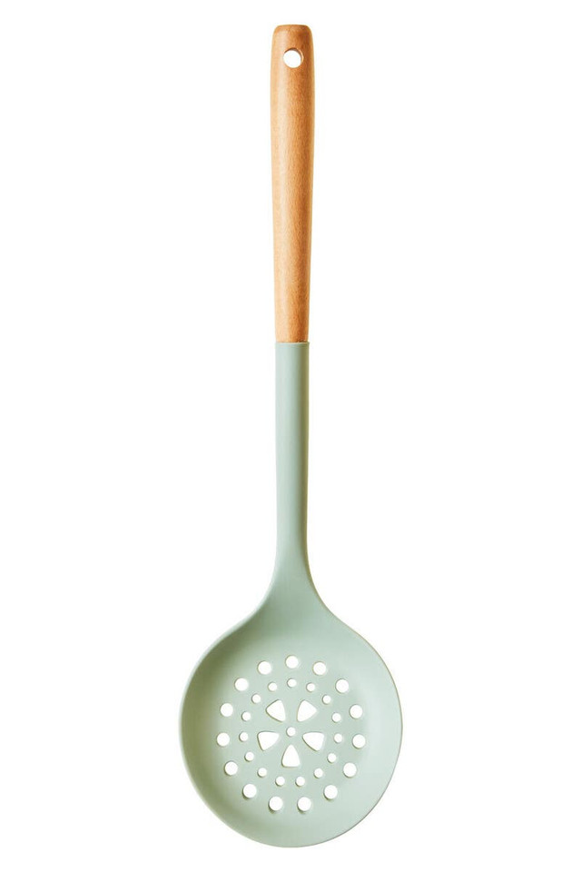 premier housewares Nova Sage Green Silicone Head Skimmer With Round Wood Handle