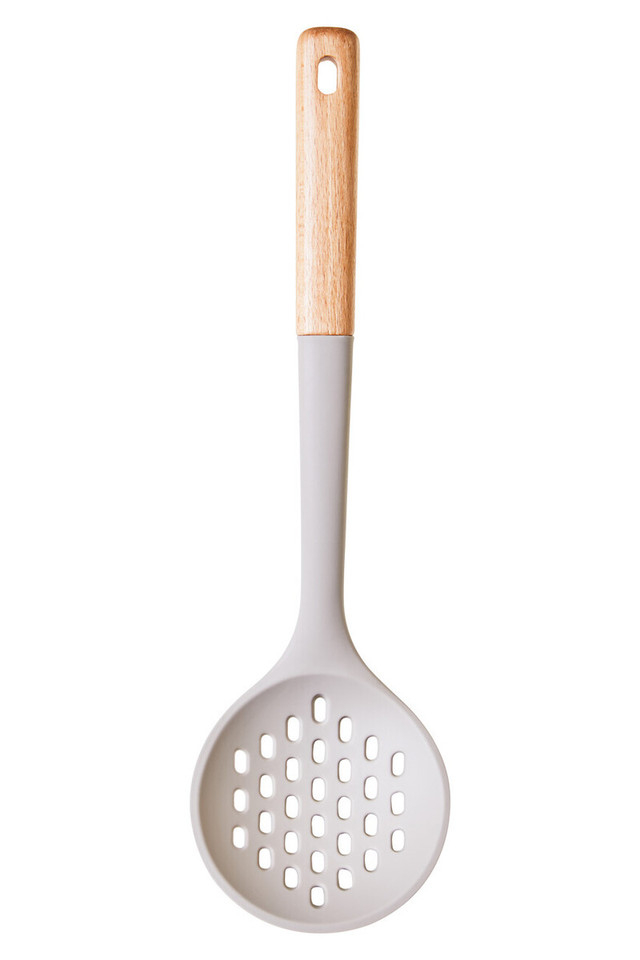 Premier Housewares Nova Stone Grey Silicone Head Skimmer With Flat/Round Wood Handle