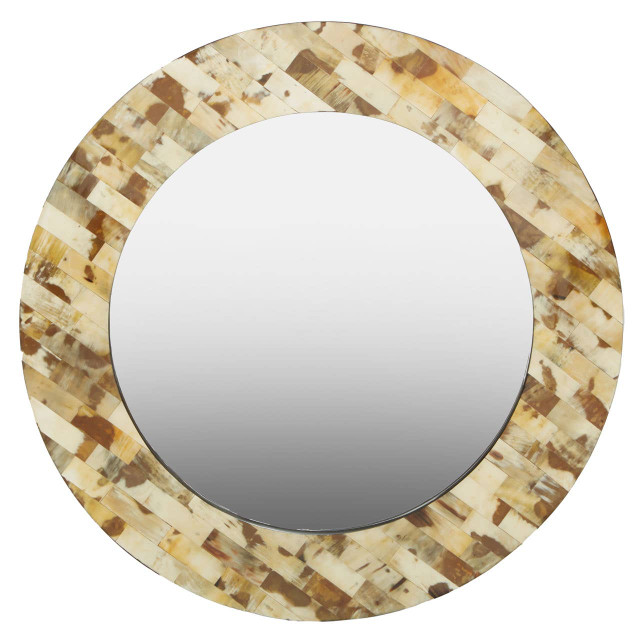 Premier Housewares Obra Round Cream Mother Of Pearl Wall Mirror