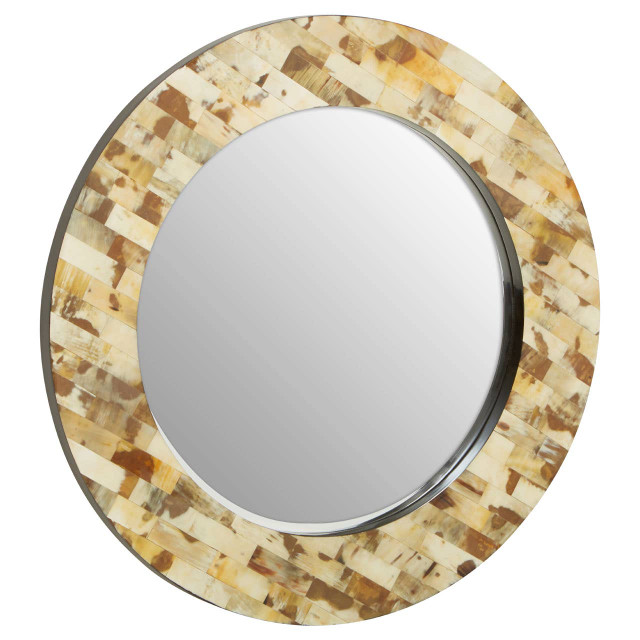 Premier Housewares Obra Round Cream Mother Of Pearl Wall Mirror