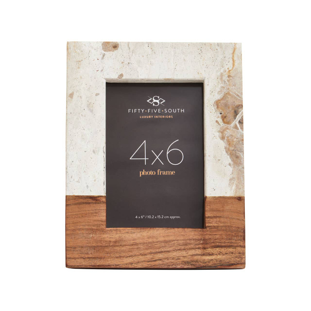 Premier Housewares Olena Marble And Acacia 4In X 6In Small Photo Frame