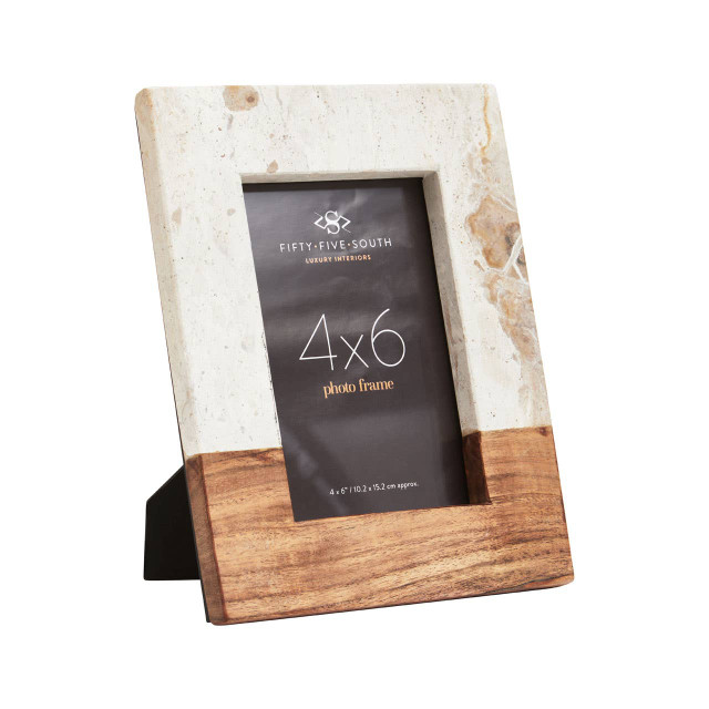 Premier Housewares Olena Marble And Acacia 4In X 6In Small Photo Frame