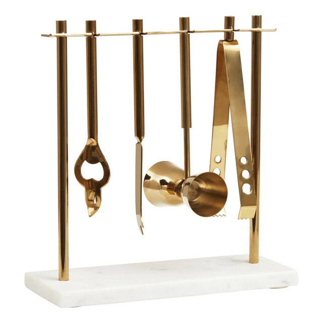Premier Housewares Omari Marble And Gold Finish Bar Tool Stand