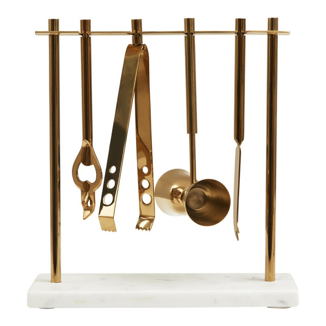Premier Housewares Omari Marble And Gold Finish Bar Tool Stand