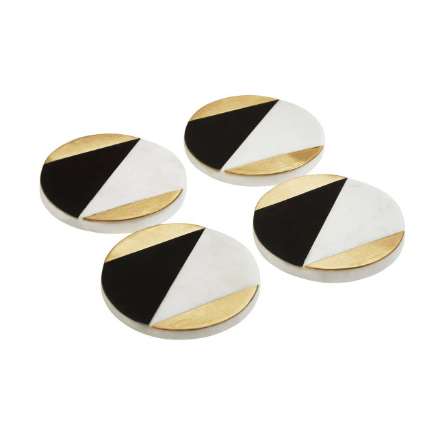 Premier Housewares Omari Set Of 4 Black And White Marble Gold Inlay Coasters