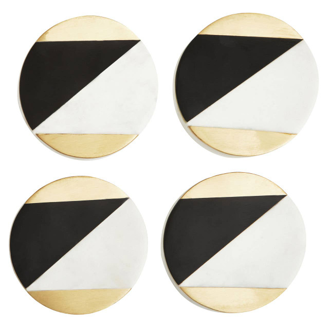 premier housewares Omari Set of 4 Black and White Marble Gold Inlay Coasters