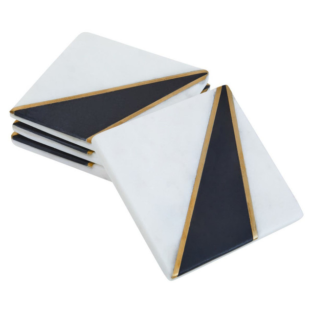 Premier Housewares Omari Set Of 4 White And Black Marble Coasters