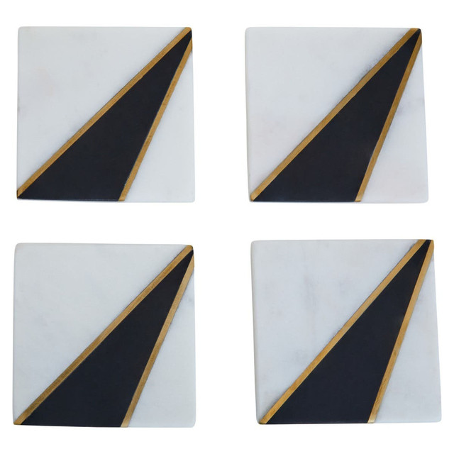 premier housewares Omari Set of 4 White And Black Marble Coasters
