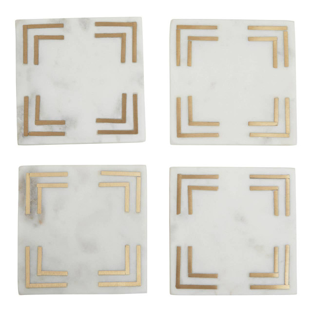 Premier Housewares Omari Set Of Four White Marble Gold Inlay Square Coasters