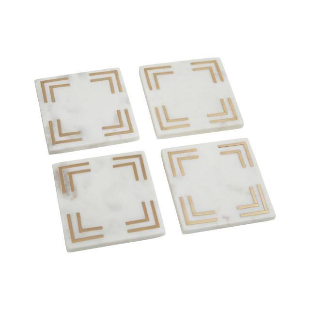 Premier Housewares Omari Set Of Four White Marble Gold Inlay Square Coasters