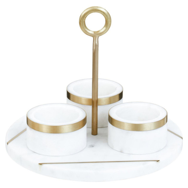 Premier Housewares Omari White Marble Condiment Set With Tray