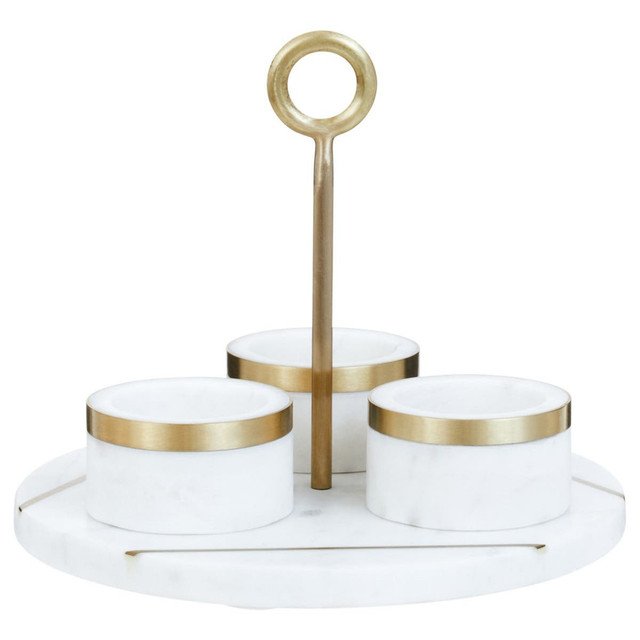 premier housewares Omari White Marble Condiment Set With Tray