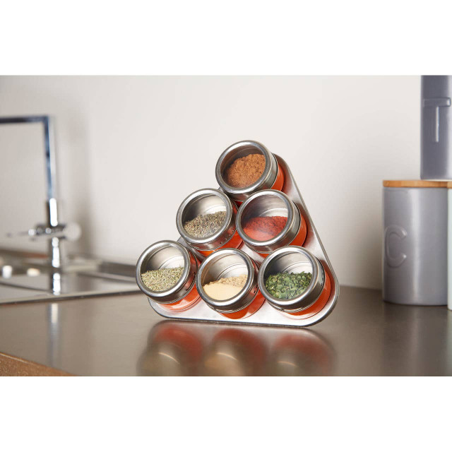 Premier Housewares Orange Magnetic Spice Jars With Triangular Tray