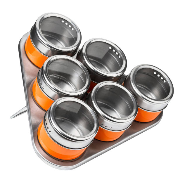 premier housewares Orange Magnetic Spice Jars With Triangular Tray