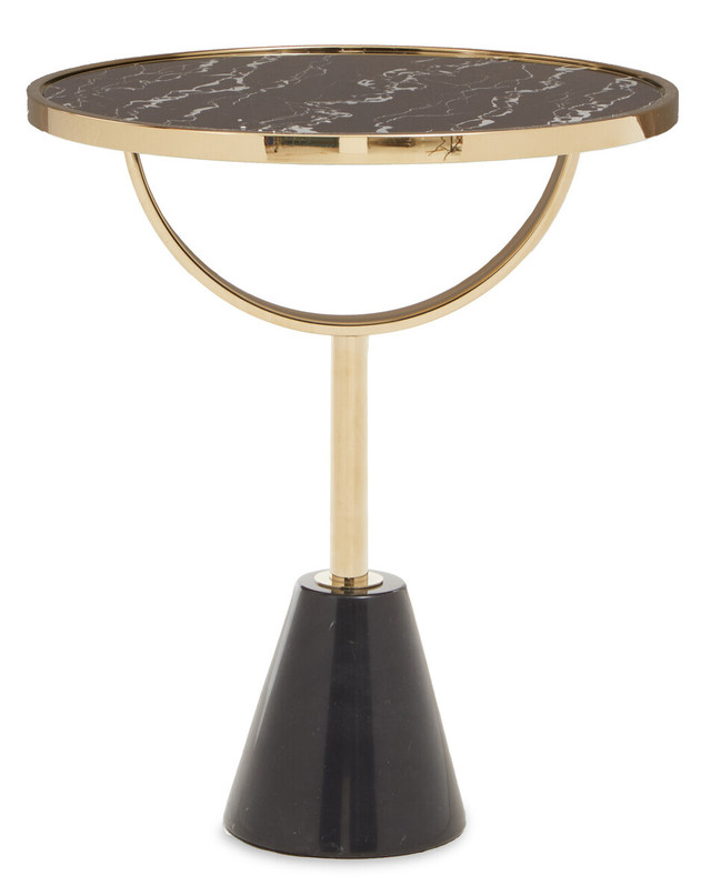 Premier Housewares Oria Black Glass And Marble Base Side Table