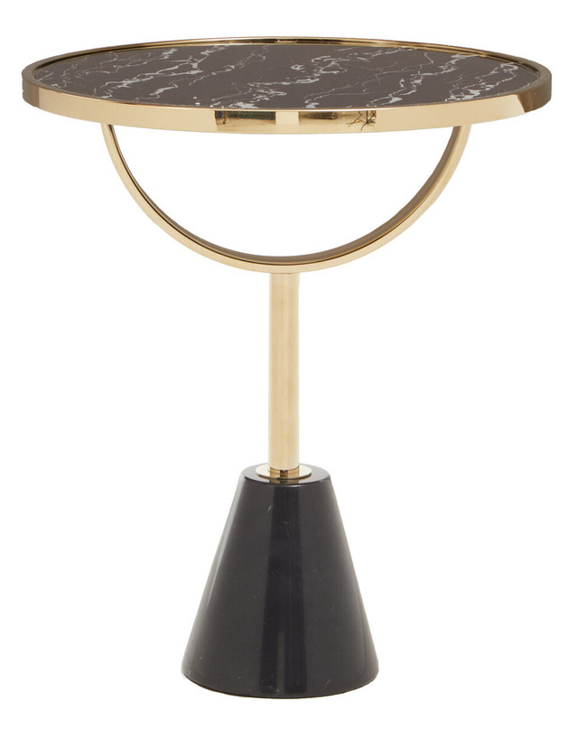 Premier Housewares Oria Black Glass And Marble Base Side Table