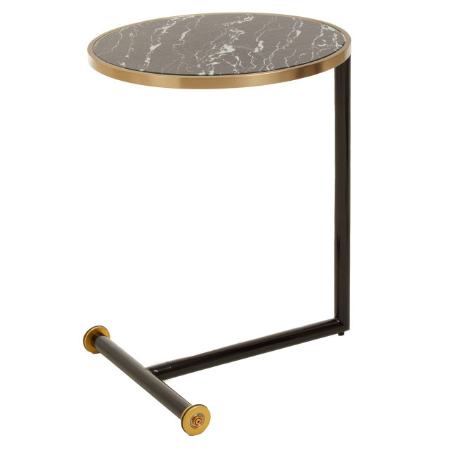 Premier Housewares Oria Black Glass And Marble Effect Side Table