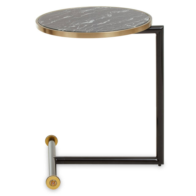 premier housewares Oria Black Glass and Marble Effect Side Table