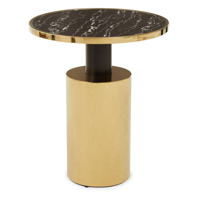 Premier Housewares Oria Black Marble Effect Top And Gold Base Side Table