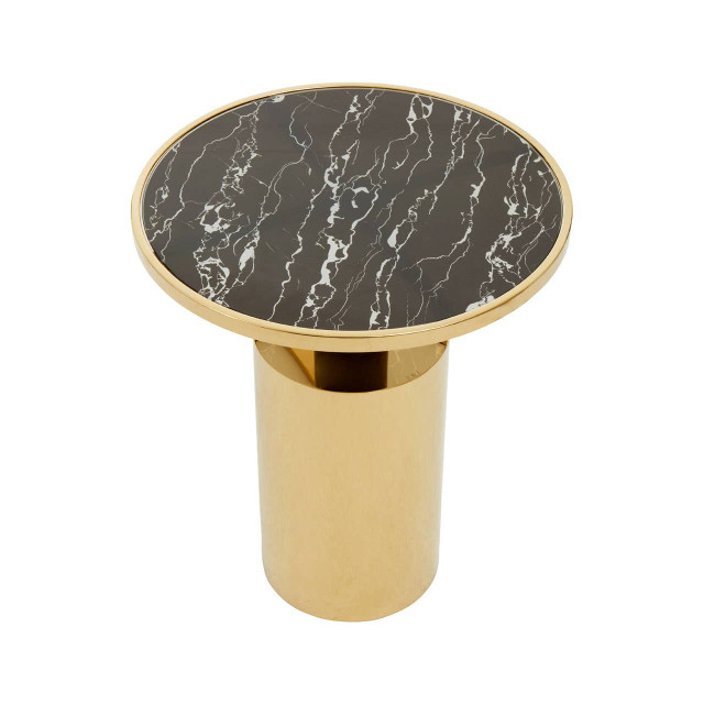 Premier Housewares Oria Black Marble Effect Top And Gold Base Side Table
