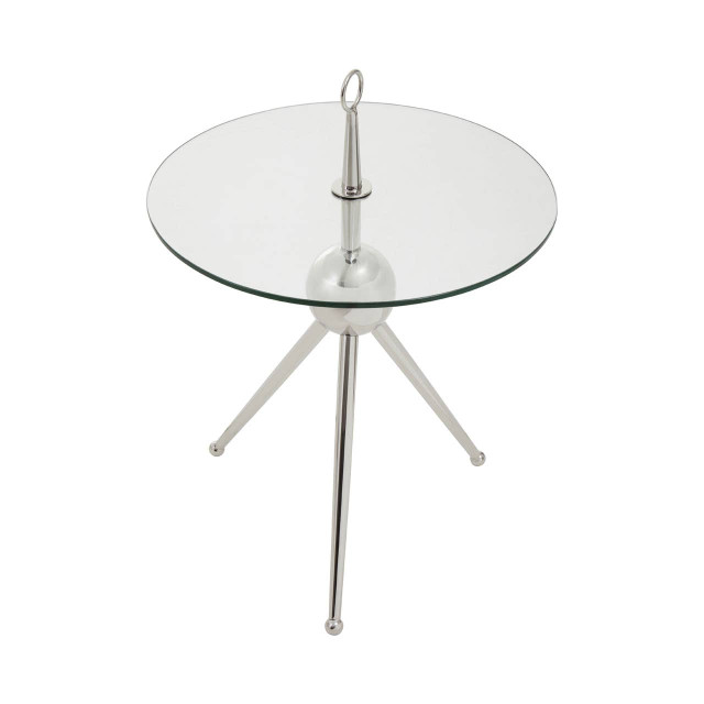 Premier Housewares Oria Clear Glass Stainless Steel Silver Frame Side Table
