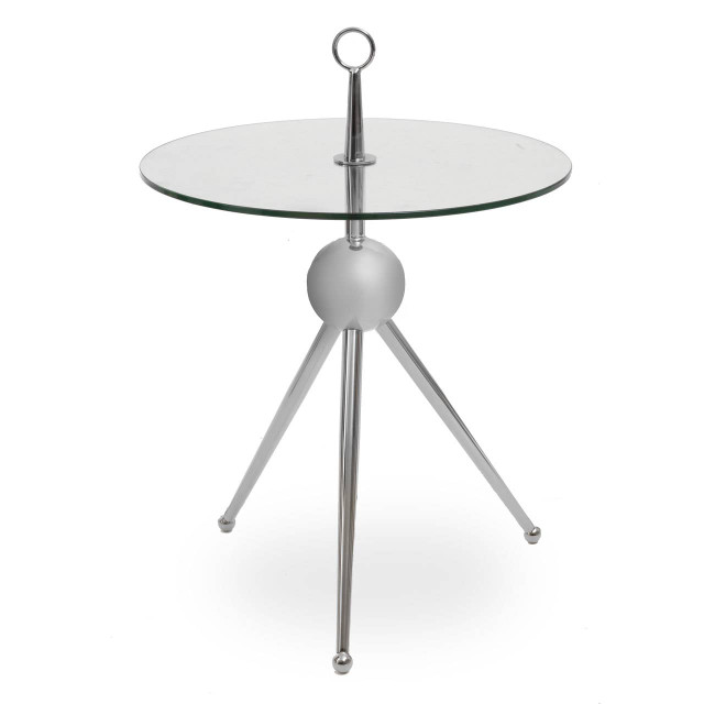 premier housewares Oria Clear Glass Stainless Steel Silver Frame Side Table