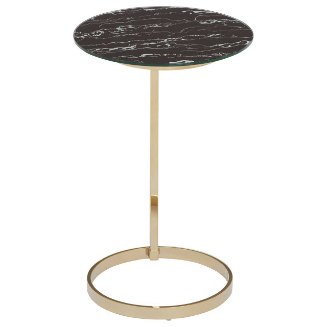Premier Housewares Oria End Table With Black Marble Effect Glass Top