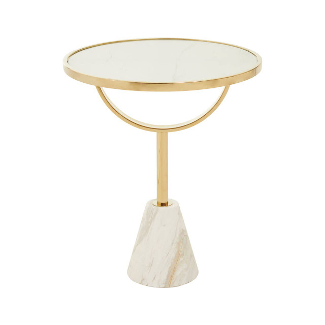 premier housewares Oria White Glass and Marble Base Side Table