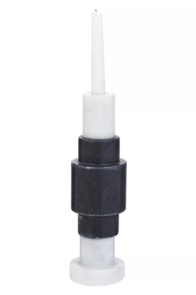 premier housewares Oxana Black And White Marble Candle Holder