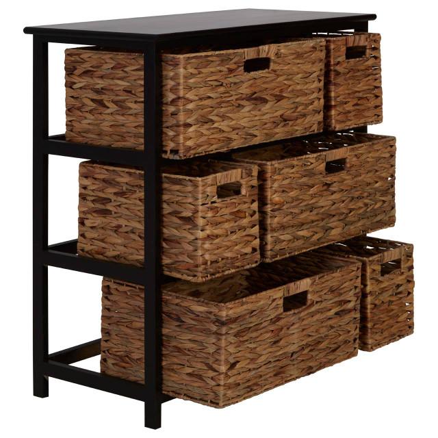 Premier Housewares Padstow Black Storage Unit With 6 Water Hyacinth Drawers