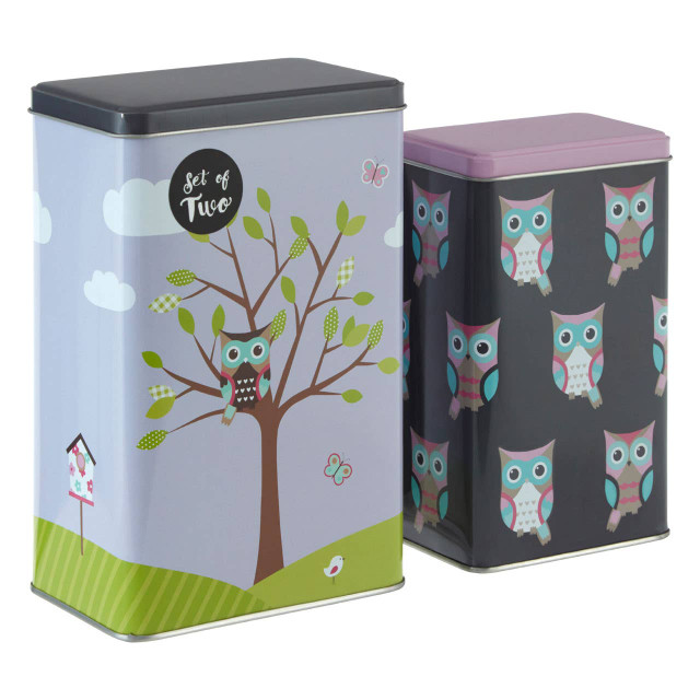 Premier Housewares Paice Set Of 2 Happy Owls Storage Canisters