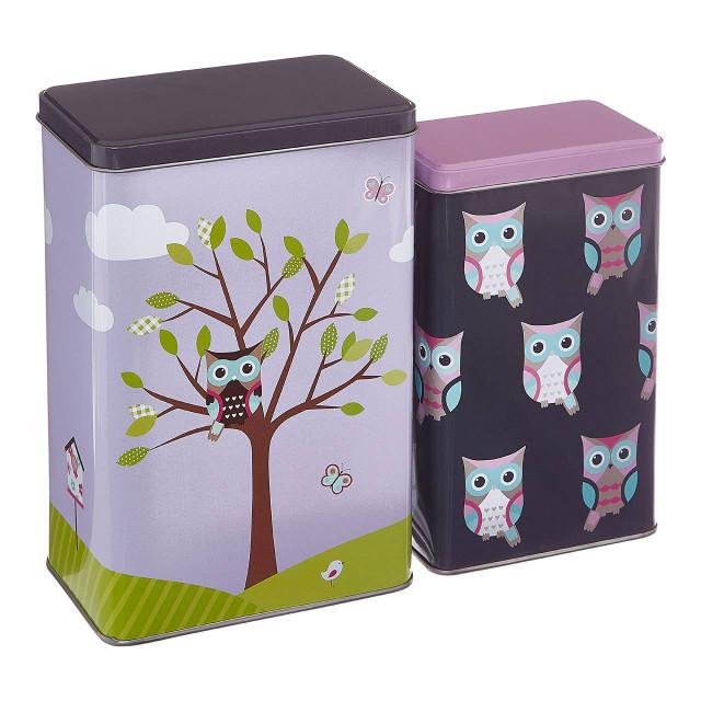 Premier Housewares Paice Set Of 2 Happy Owls Storage Canisters
