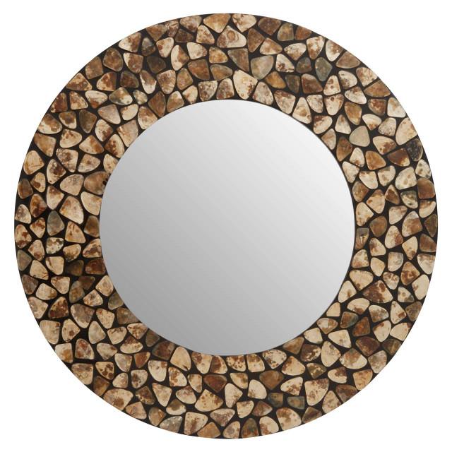Premier Housewares Palu Round Black Wall Mirror With Seashell Inlay