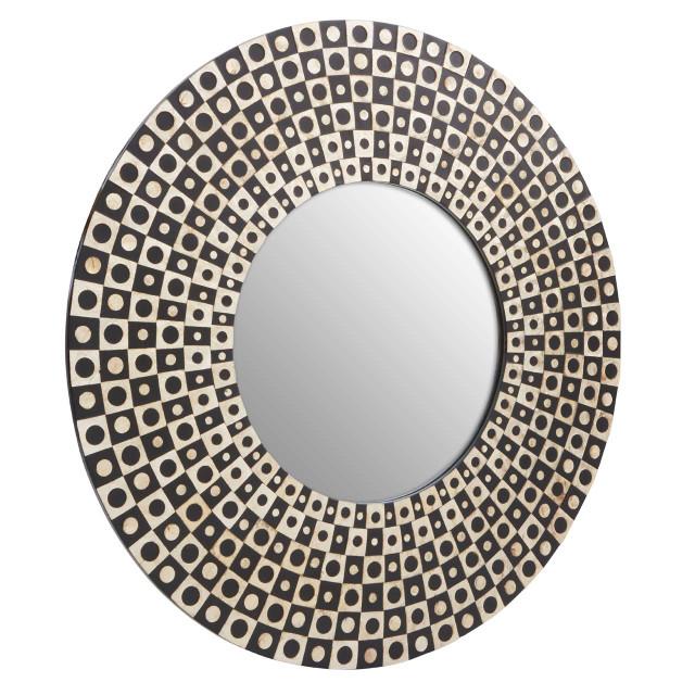 Premier Housewares Palu Round Black Wall Mirror With Shell Inlay