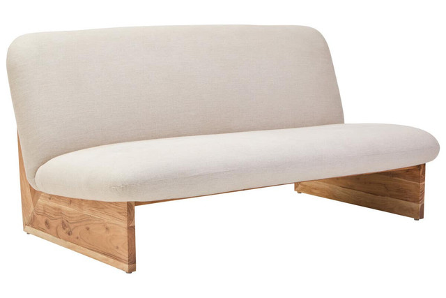 Premier Housewares Parova Cream Linen Textured 2 Seater Armless Sofa With Wood Base