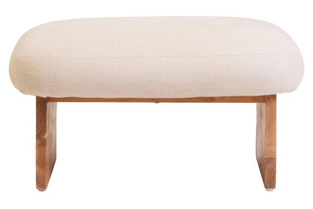 premier housewares Parova Cream Linen Textured Footstool With Wood Base