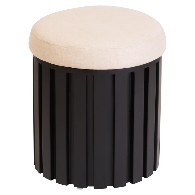 premier housewares Perdoba Black Mango Wood and Cream Linen Stool