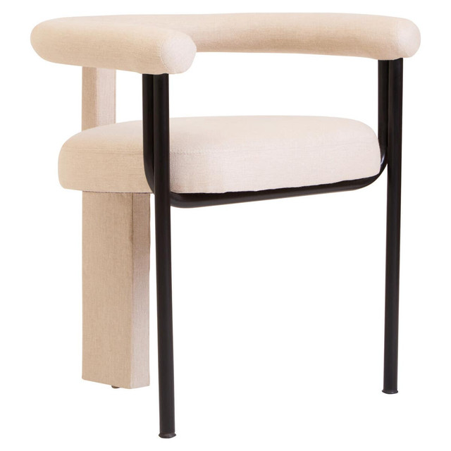 premier housewares Perdoba Cream Texture Linen Dining Chair with Black Metal Frame