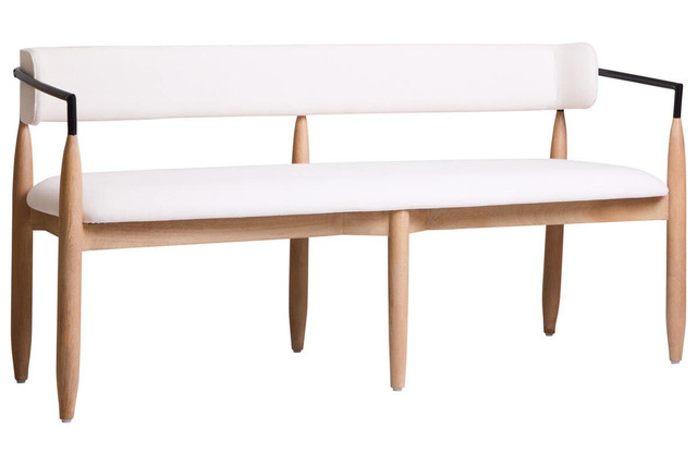 Premier Housewares Persolo Cream Textured Fabric Dining Bench With Wood Frame