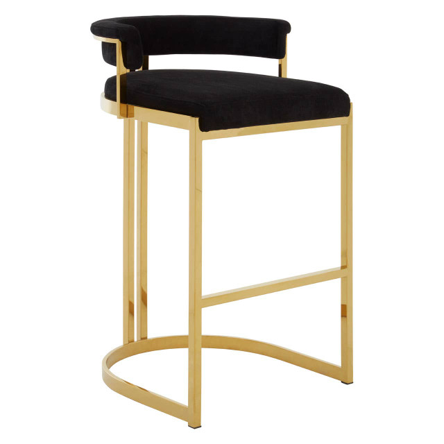 Premier Housewares Piermount Black Velvet And Gold Bar Stool