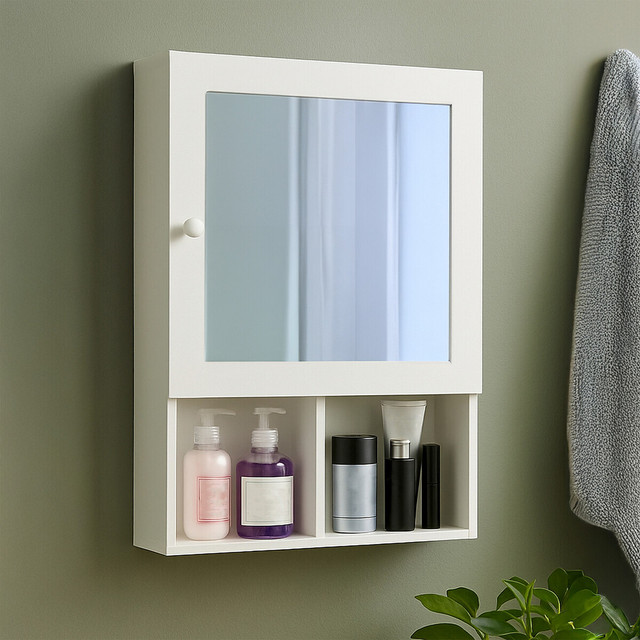 Premier Housewares Port White Wood Mirrored Cabinet