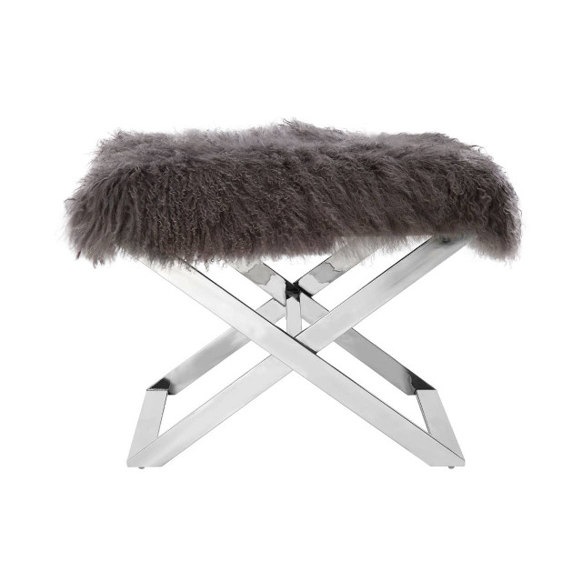 Premier Housewares Anafi Grey Sheepskin Stool