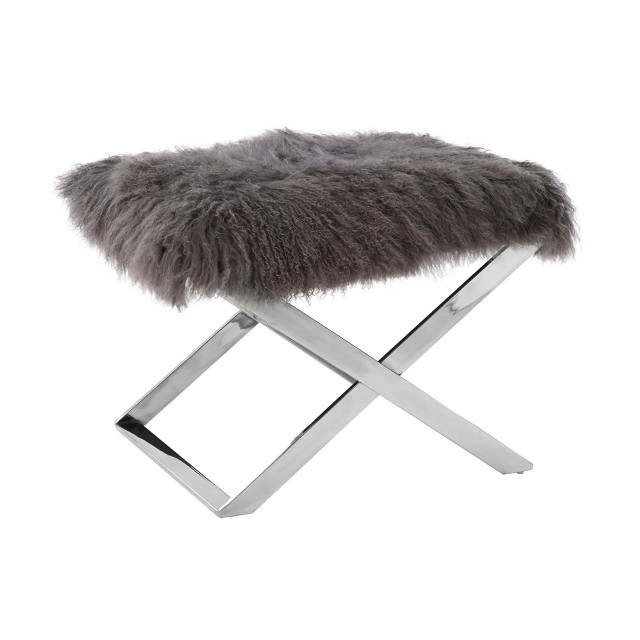 Premier Housewares Anafi Grey Sheepskin Stool