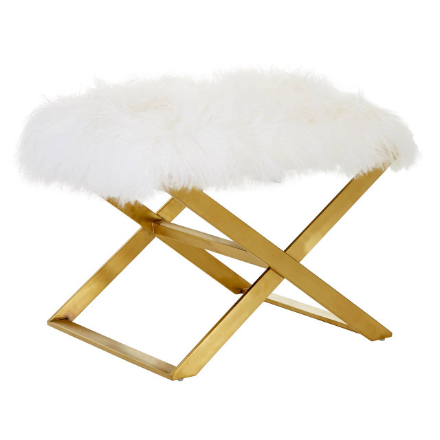 Premier Housewares Anafi White Sheepskin Stool