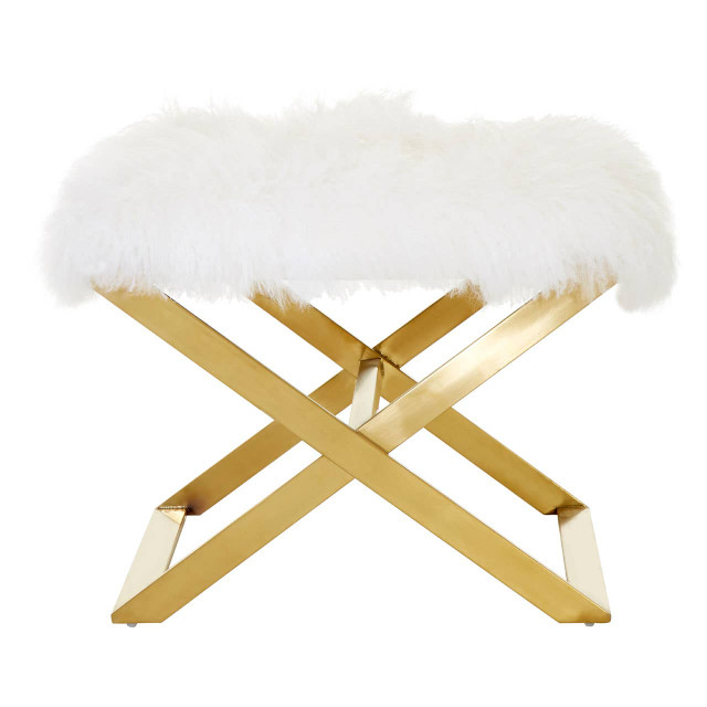 premier housewares Anafi White Sheepskin Stool