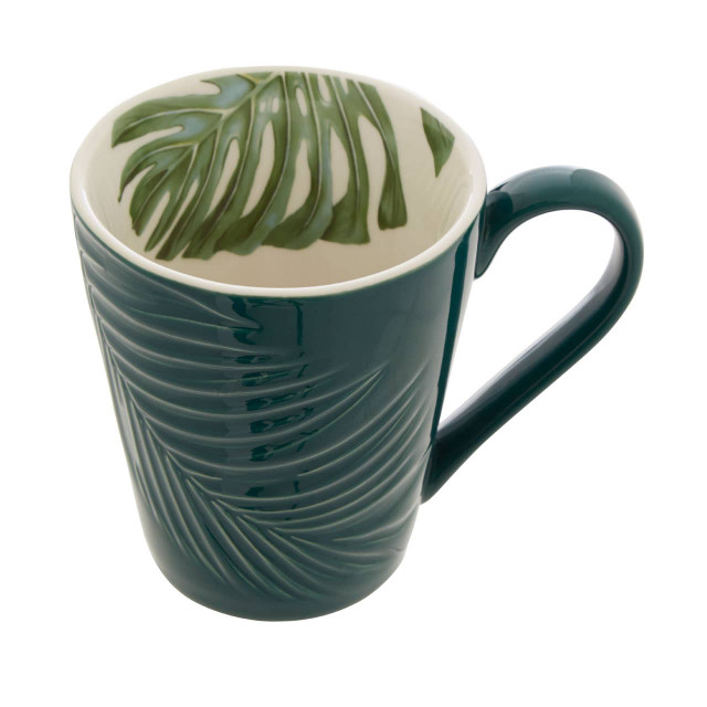 Premier Housewares Bali Dark Green Leaf Design Mug