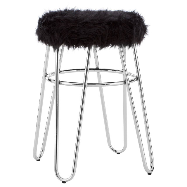 Premier Housewares District Black Faux Fur Stool