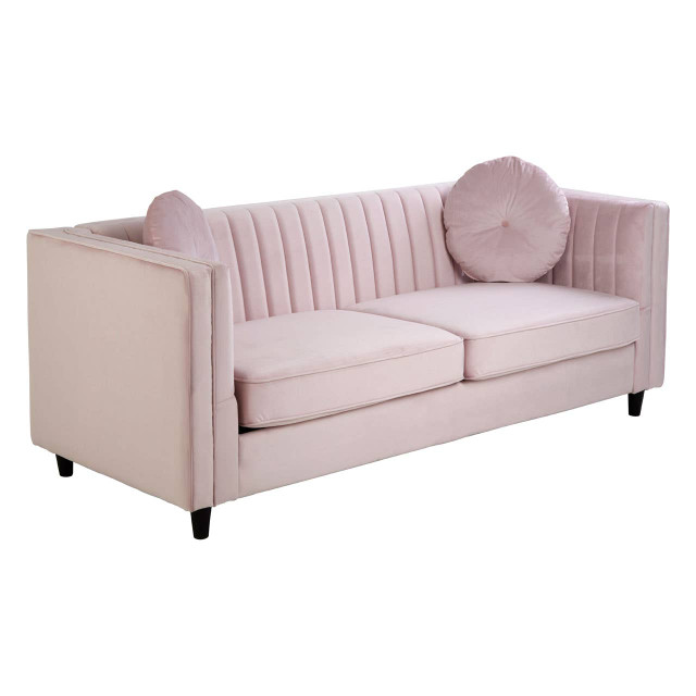Premier Housewares Farah 3 Seat Pink Velvet Sofa